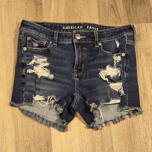 American Eagle Outfitters Distressed Dark Blue Jean Shorts